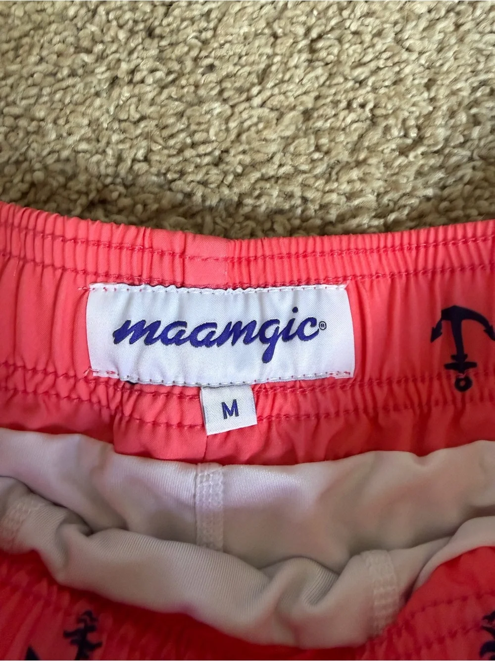 Men's Coral Anchor Swim Trunks with Drawstring